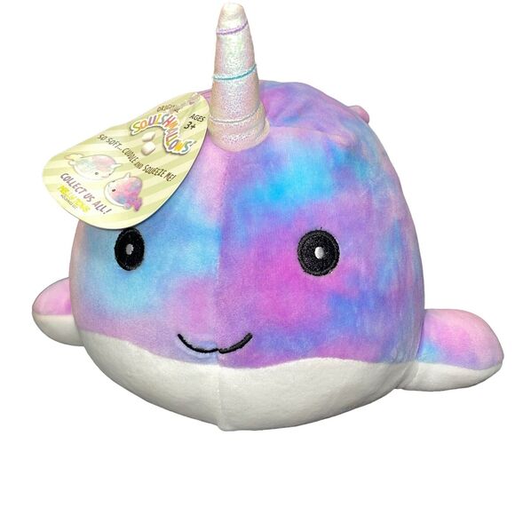 Squishmallows Plush Whale Narwhal Pillow Stuffed Animal Tie Dye Nursery Gift 12” - Picture 5 of 11
